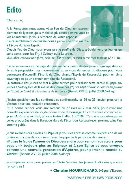 PASTORALE DES JEUNES 2008-2009 Chers ... - DiocÃ¨se d'Evreux