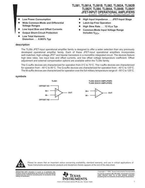 Jfet Input Operational Amplifiers