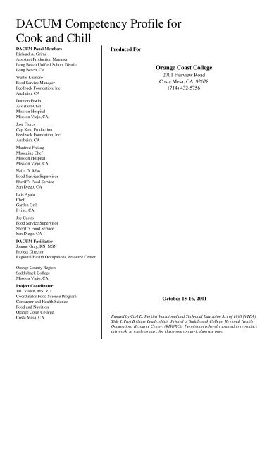 DACUM Competency Profile for Cook and Chill - CA-HWI