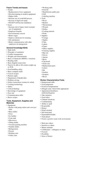 DACUM Competency Profile for Cook and Chill - CA-HWI