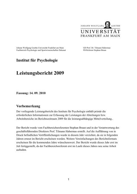 Leistungsbericht 2009 - Differentielle Psychologie & Psychologische ...