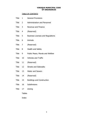 Viroqua Municipal Code with Zoning - Viroqua, Wisconsin