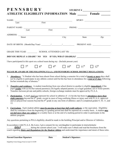 Athletic Physical Forms.pdf - Pennsbury High School Golf Team