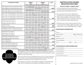 certification course registration form - Maine Summer Camps