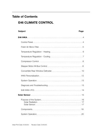 Table of Contents E46 CLIMATE CONTROL - BMW Carx Spain