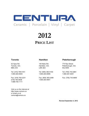 Centura Price List 2010