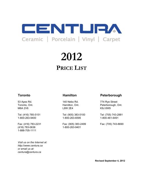Centura Price List 2010