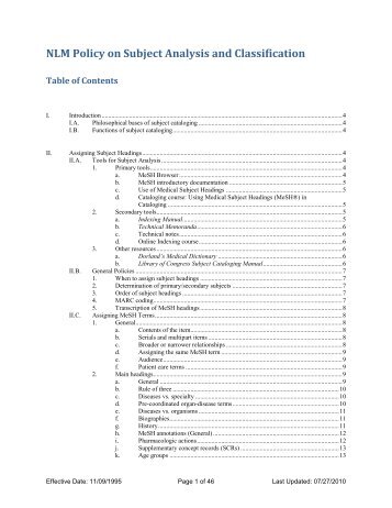 NLM Policy on Subject Analysis and Classification - National Library ...