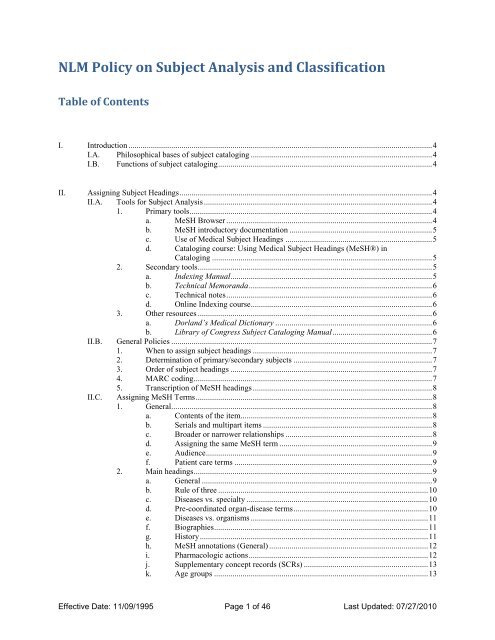 NLM Policy on Subject Analysis and Classification - National Library ...