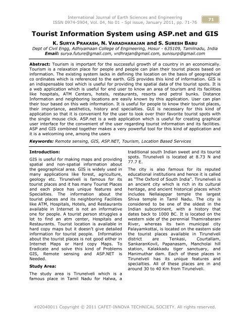 Tourist Information System using ASP.net and GIS - Cafet Innova