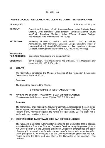 REGULATION AND LICENSING COMMITTEE