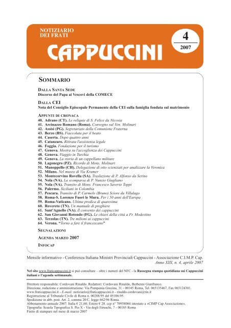 N. 4 - Notiziario dei Frati Cappuccini (aprile 2007) - go to site