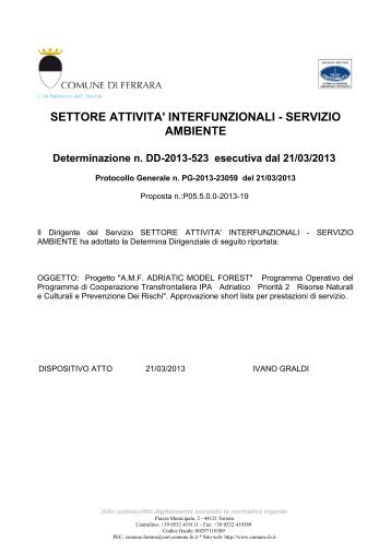 Determina Approvazione Short Lists (pdf 273Kb) - Comune di Ferrara