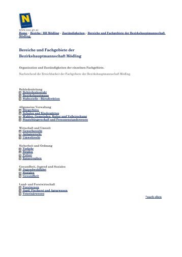 Bereiche und Fachgebiete der Bezirkshauptmannschaft Mödling