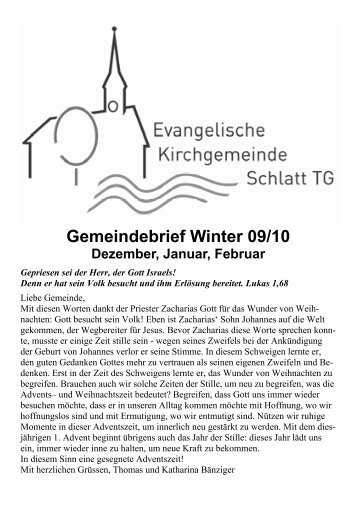 Gemeindebrief Winter 09/10 - Evangelische Kirchgemeinde Schlatt