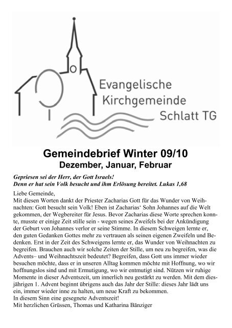 Gemeindebrief Winter 09/10 - Evangelische Kirchgemeinde Schlatt