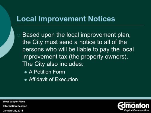 LOCAL IMPROVEMENTS - City of Edmonton