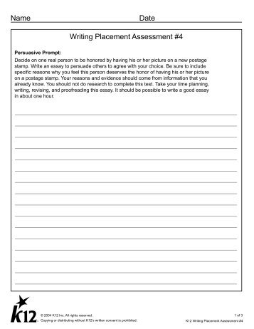 Writing Placement Assessment #4 Name Date - K12.com