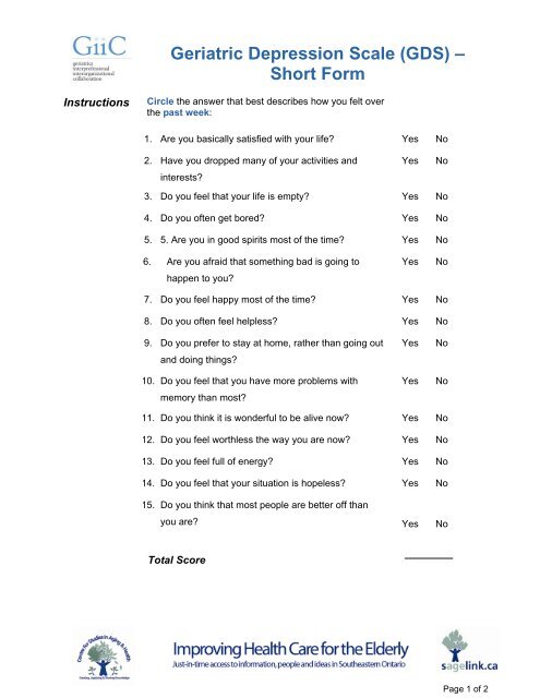 Geriatric Depression Scale (GDS) â€“ Short Form - GiiC