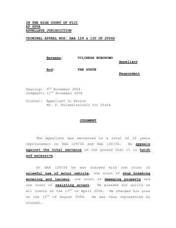 Download Vilikesa Buadromo v State Judgement - Law Fiji