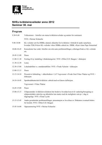 NVEs kvikkleireveileder anno 2012 Seminar 30. mai Program