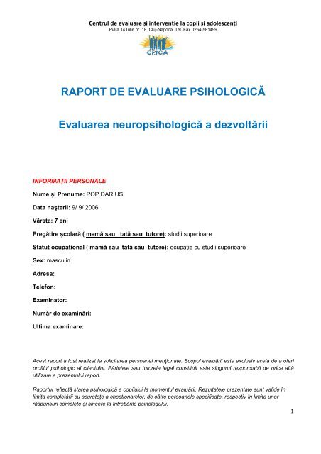 Model Raport Evaluarea nivelului de dezvoltare ... - ceica