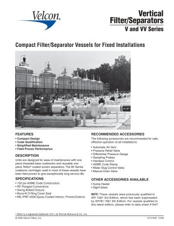 Vertical Filter/Separators V and VV-Series - Velcon Filters