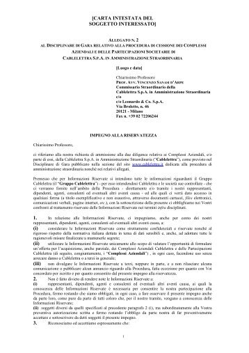 [CARTA INTESTATA DEL SOGGETTO INTERESSATO] 1. (i) (ii) 2. 3.