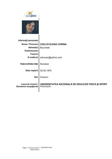 Curriculum vitae Europass - UNEFS Bucuresti