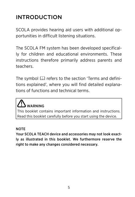 Users instructions SCOLA TEACH - Widex