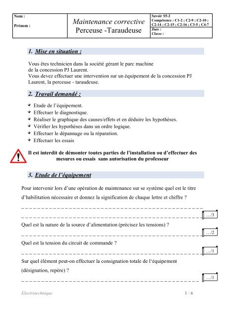 Tp Maintenance Corrective Perceuse Taraudeuse - 