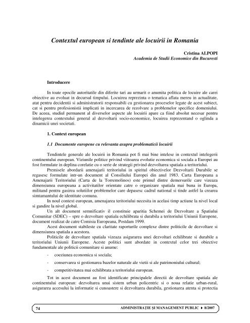 Contextul european si tendinte ale locuirii in Romania - Revista ...