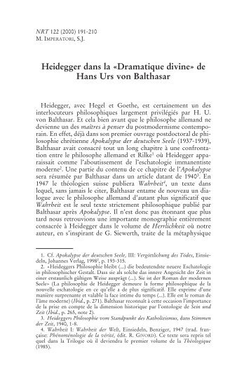 Dramatique divine» de Hans Urs von Balthasar - Nouvelle Revue ...