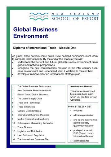 Global Business Environment - New Zealand School of Export
