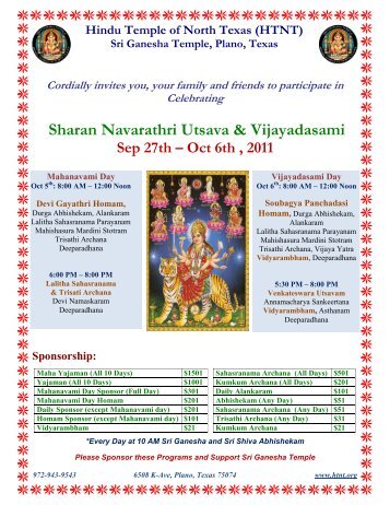 Sharan Navarathri Utsava & Vijayadasami - Sri Ganesha Temple
