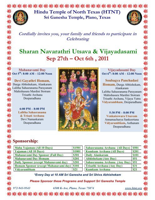 Sharan Navarathri Utsava & Vijayadasami - Sri Ganesha Temple