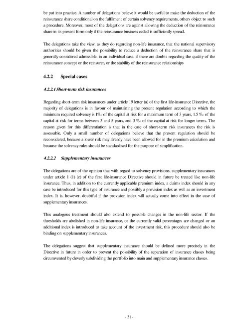 Solvency of Insurance Undertakings (Mueller-Report) - Eiopa