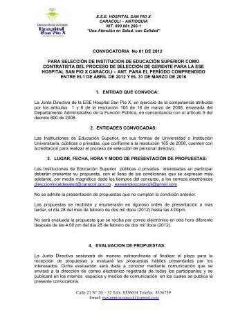 CONVOCATORIA NO 1 DE 2012 - Caracolí