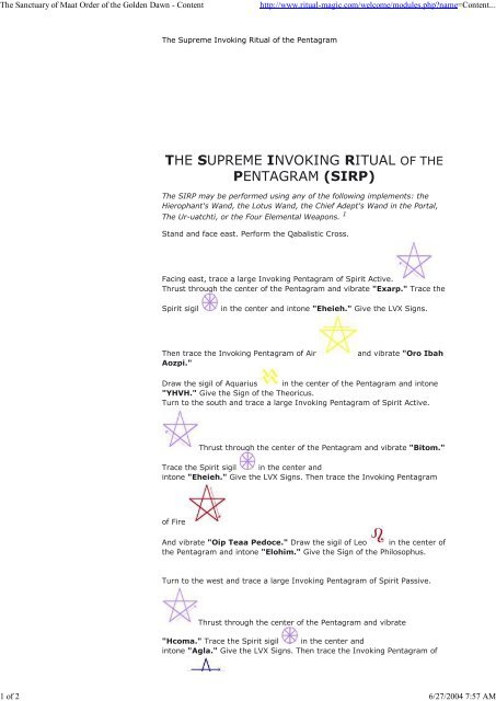 THE SUPREME INVOKING RITUAL OF THE PENTAGRAM (SIRP)