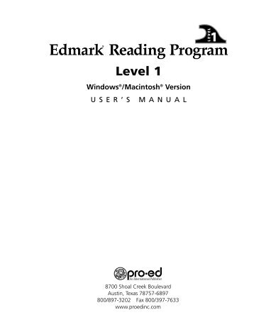 Edmark Reading Program Level 1 Software User Manual - Pro-Ed