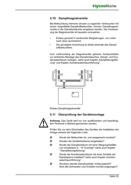 CompactLine Kit Betriebsanleitung - HygroMatik