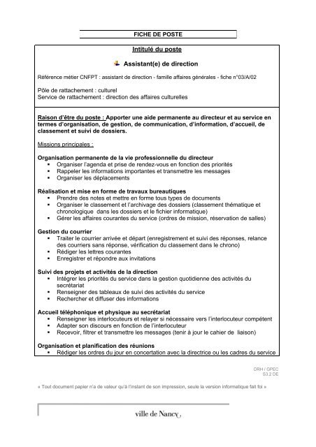 IntitulÃ© du poste Assistant(e) de direction