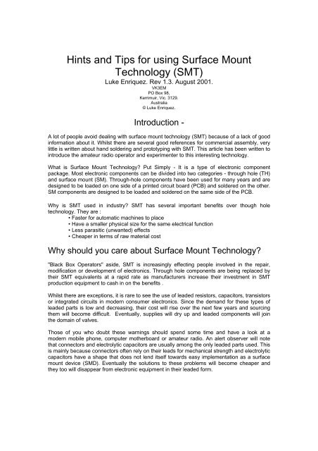 Hints and Tips for using Surface Mount Technology (SMT) - OoCities