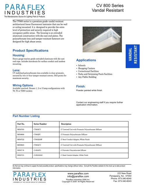 CV800 Series Click to Download Spec/Ordering Guide - paraflex