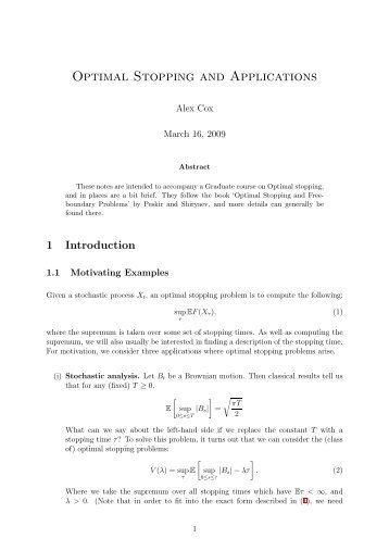 Optimal Stopping and Applications