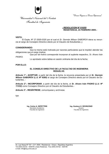 Res 001-019 - unne - Universidad Nacional del Nordeste
