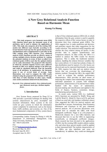 A New Grey Relational Analysis Function Based on Harmonic Mean