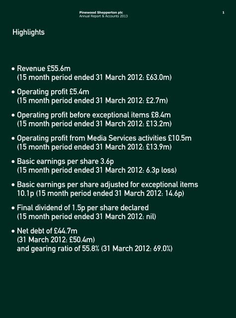 Annual Report & Accounts 2013 - Pinewood Studios