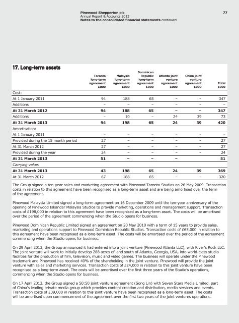 Annual Report & Accounts 2013 - Pinewood Studios