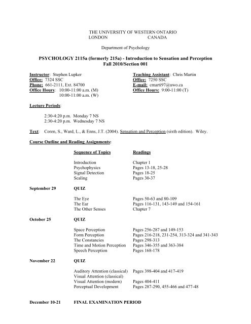 2115A - Psychology - University of Western Ontario